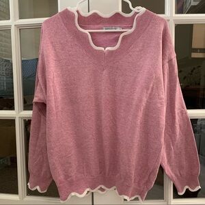 Misslook Pink  Scallops Pull over Long sleeves Sweater Size XL